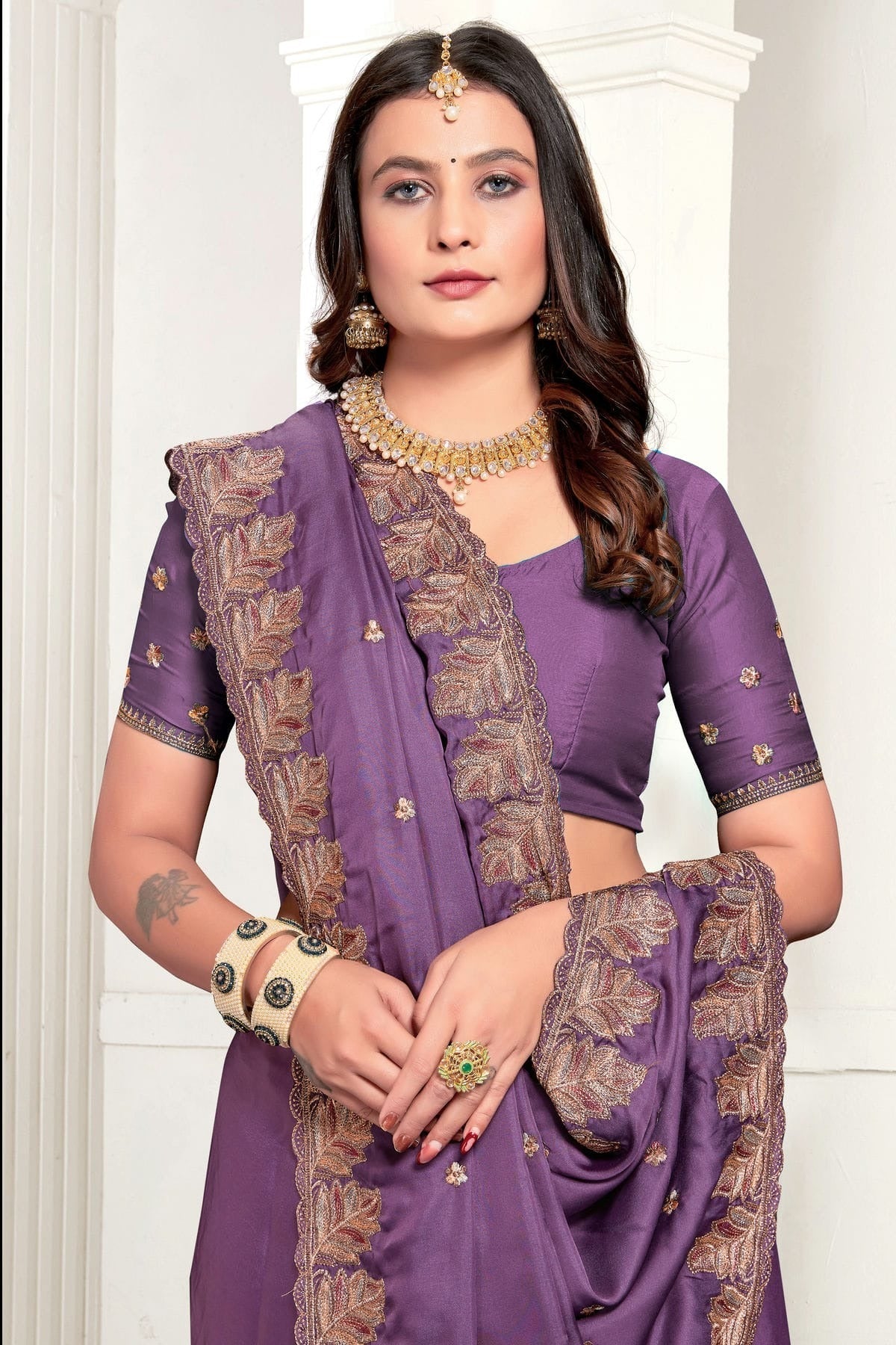 Lavender Colour Satin Designer Saree SD1121890 A