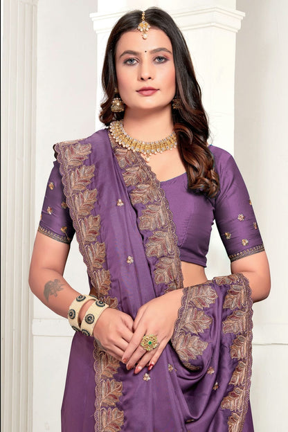 Lavender Colour Satin Designer Saree SD1121890 A