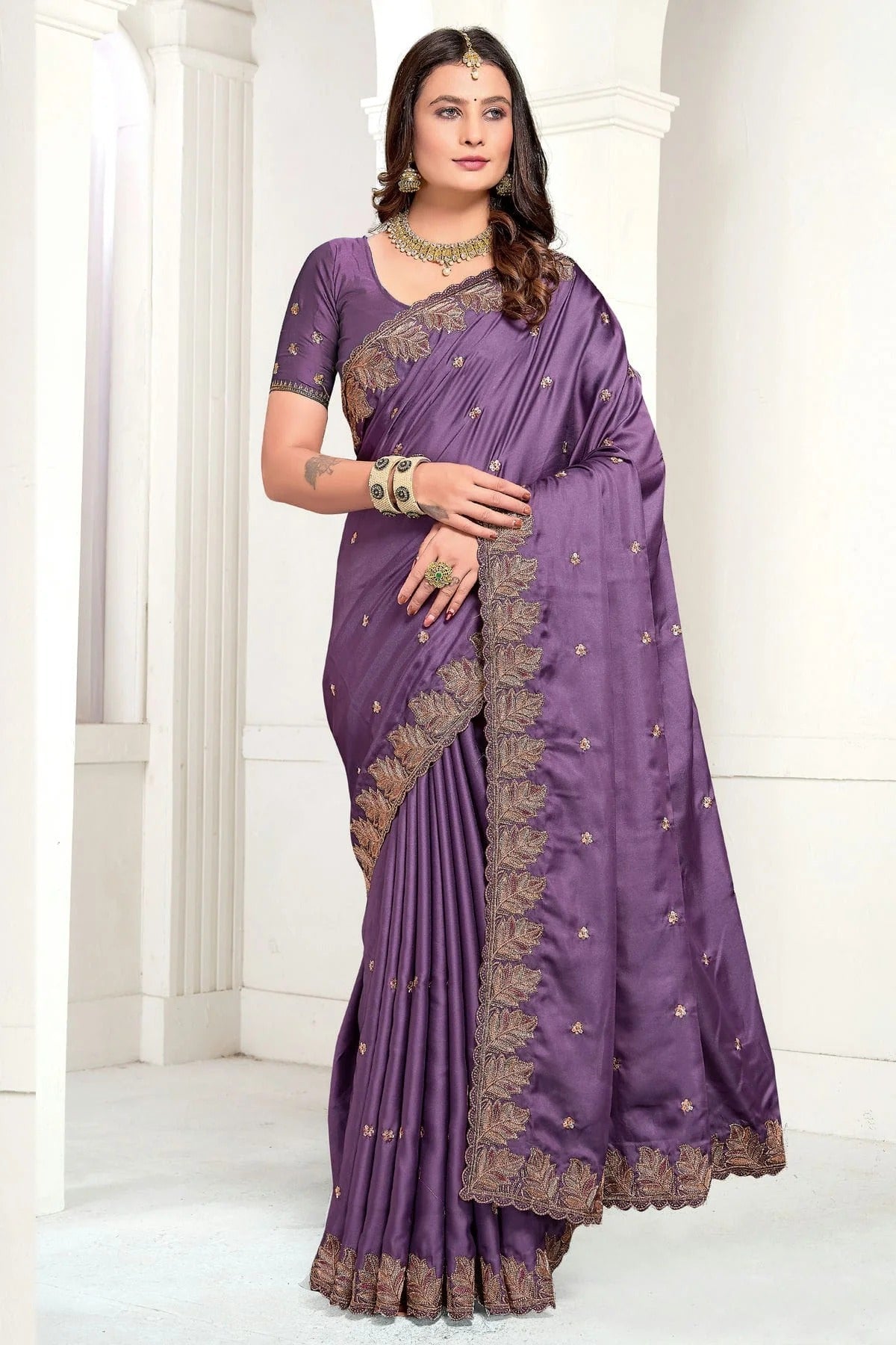 Lavender Colour Satin Designer Saree SD1121890