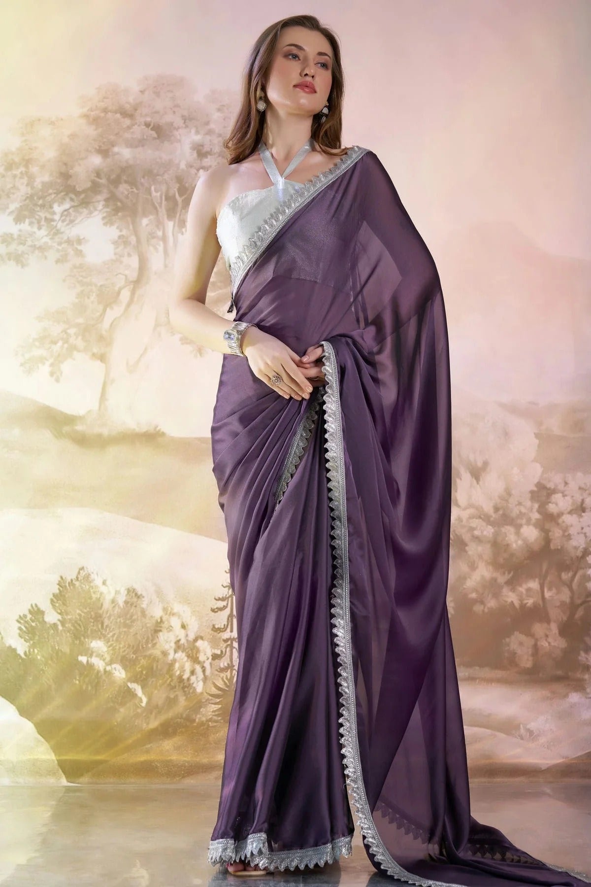 Lavender Colour Satin Rangoli Saree SD1112730