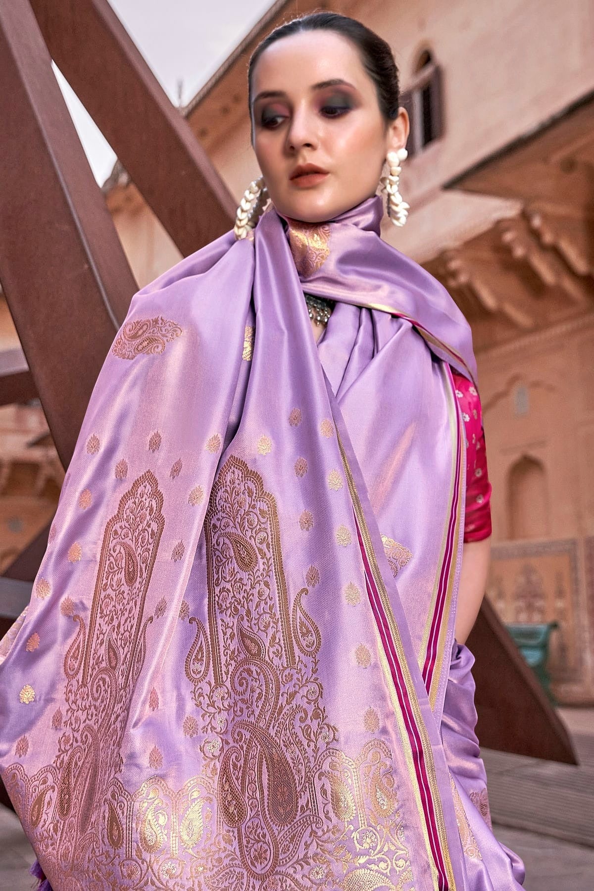 Lavender Colour Satin Silk Saree SD1110186 A