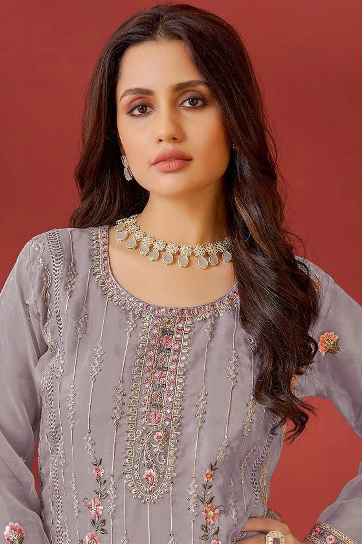 Lavender Colour Semi Stitched Faux Georgette Pakistani Suit SM1140175 A
