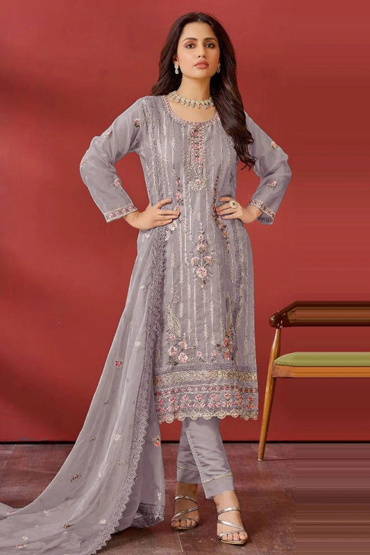 Lavender Colour Semi Stitched Faux Georgette Pakistani Suit SM1140175
