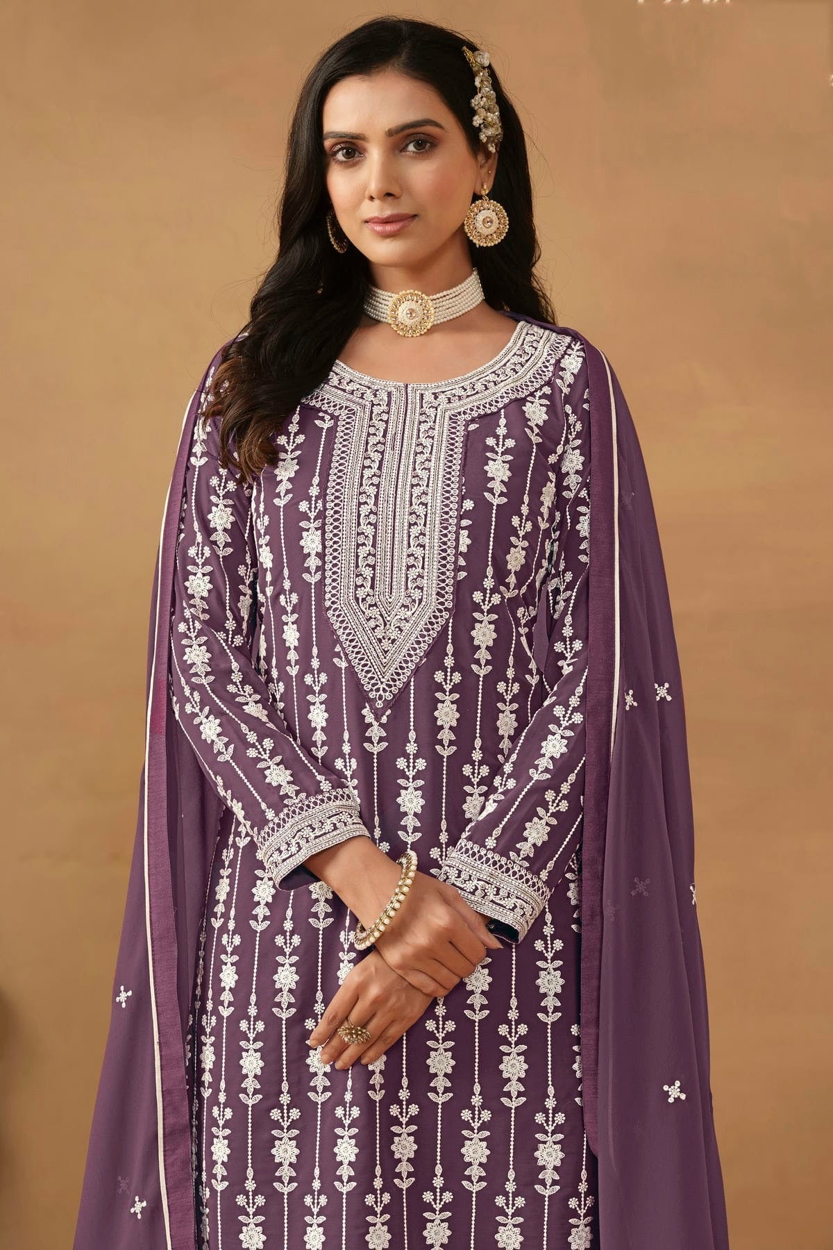 Lavender Colour Semi Stitched Faux Georgette Sharara Suit SM1050454 A