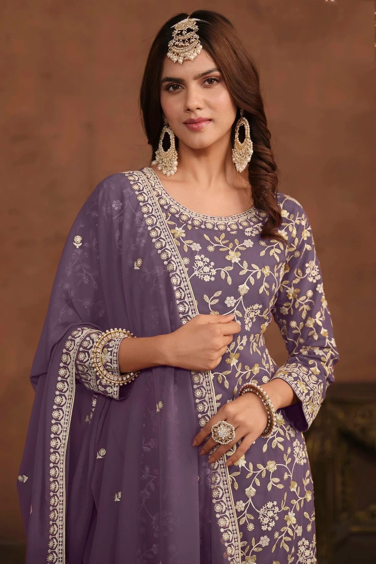 Lavender Colour Semi Stitched Faux Georgette Sharara Suit SM1050466 A