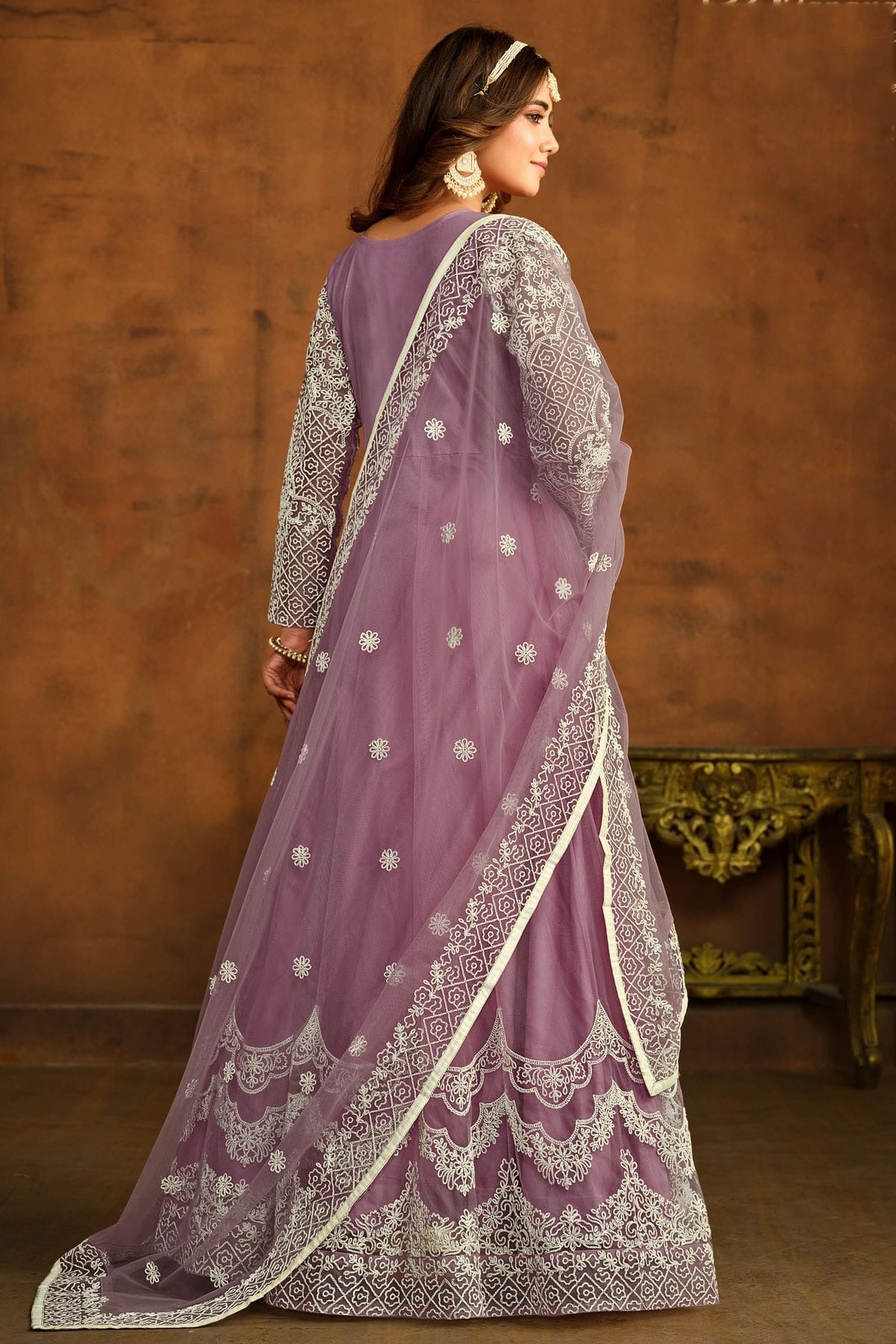 Lavender Colour Semi Stitched Net Anarkali Suit SM1050441 A