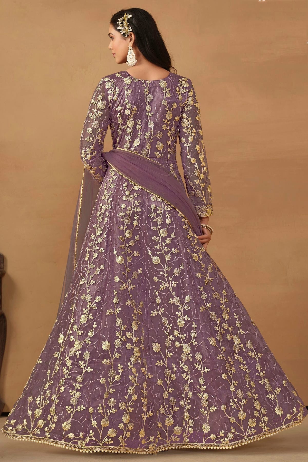 Lavender Colour Semi Stitched Net Pant Style Suit SM1050471 A