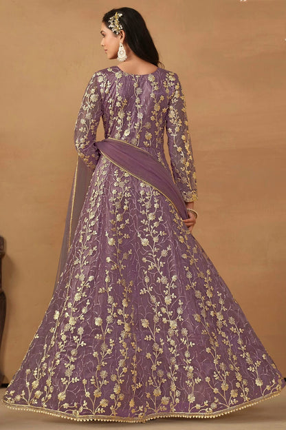 Lavender Colour Semi Stitched Net Pant Style Suit SM1050471 A