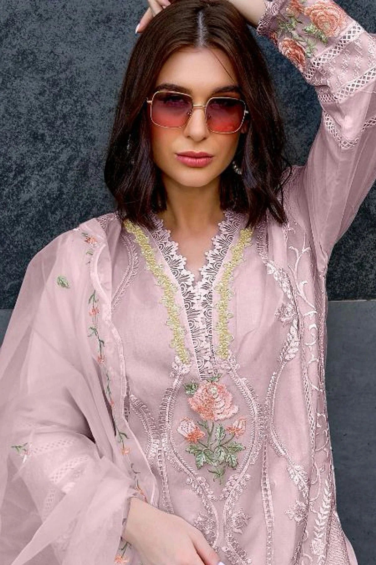 Lavender Colour Semi Stitched Organza Pakistani Suit SM1140151 A