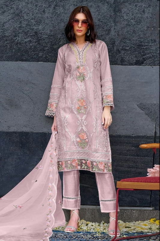 Lavender Colour Semi Stitched Organza Pakistani Suit SM1140151