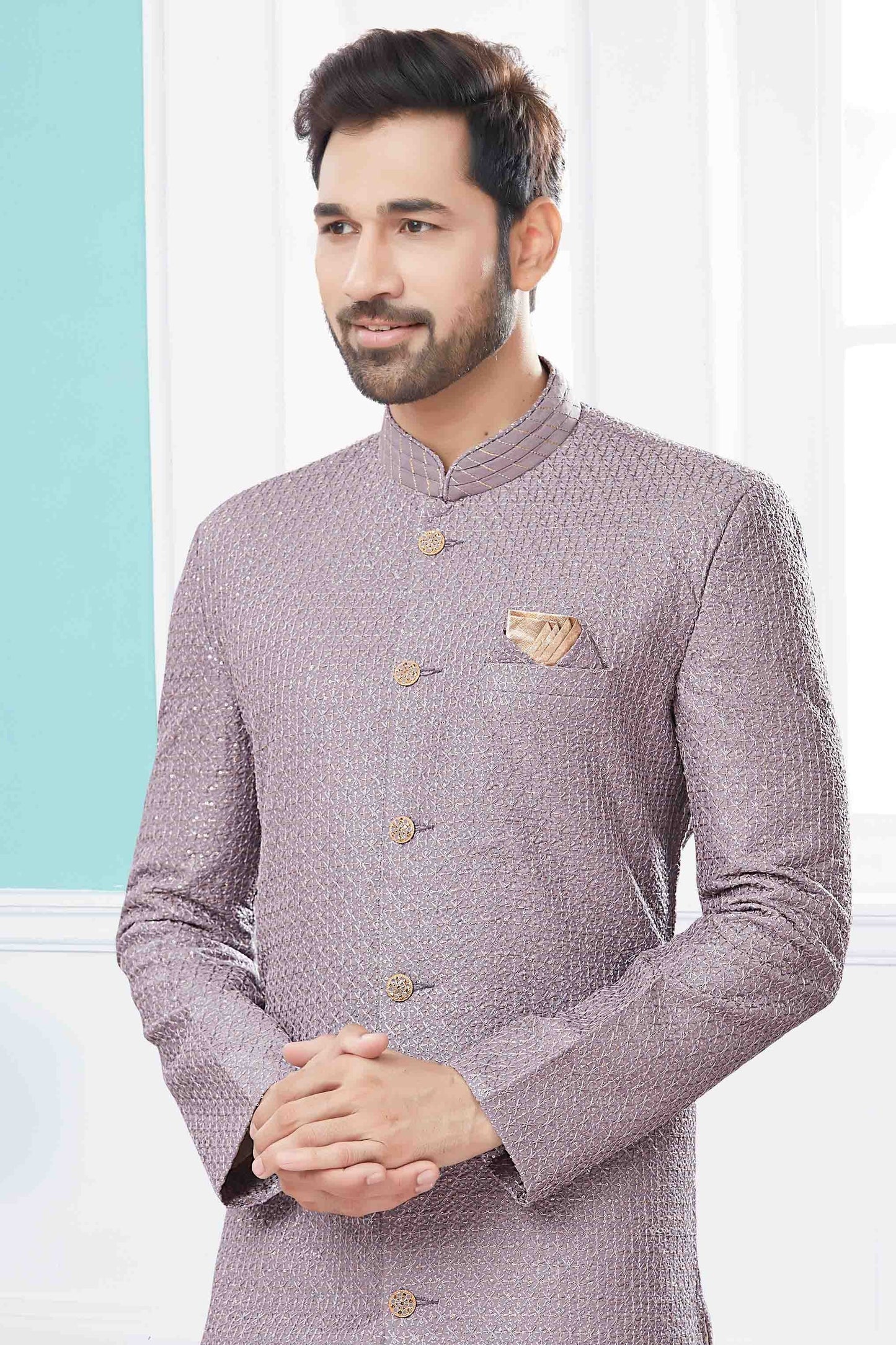 Lavender Colour Sherwani In Jacquard Fabric SH1040418 A