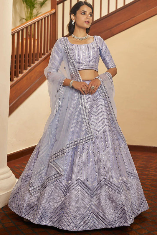 Lavender Colour Silk Embroidery Lehenga Choli LC1150092