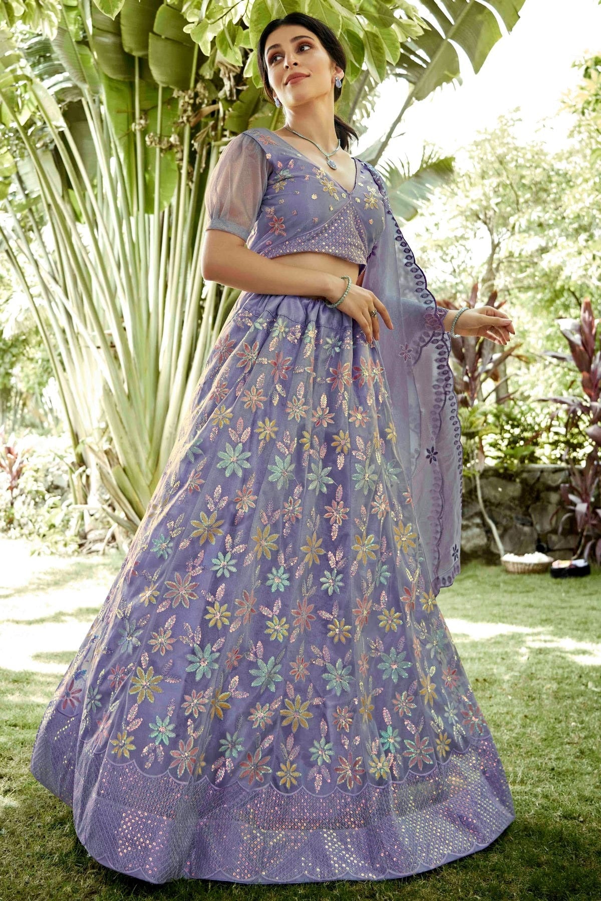 Lavender Colour Silk Net Semi Stitched Lehenga Choli LC1170083 A
