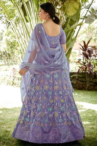 Lavender Colour Silk Net Semi Stitched Lehenga Choli LC1170083 B