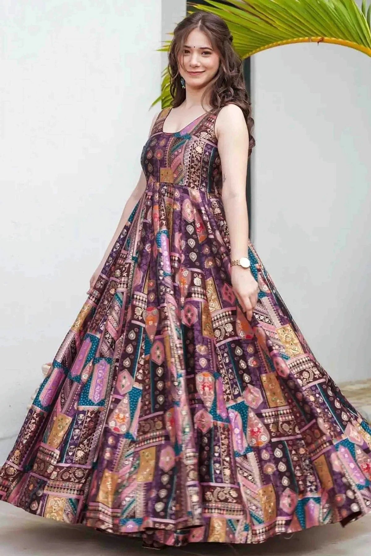 Lavender Colour Silk Stitched Gown GW1113007 A