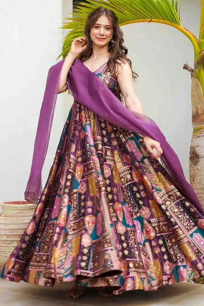 Lavender Colour Silk Stitched Gown GW1113007 B