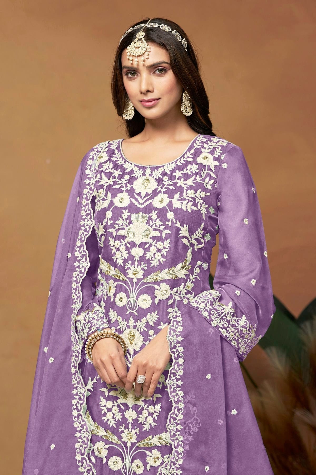 Lavender Colour Straight Suit Soft Organza Semi Stitched SM1050500 A