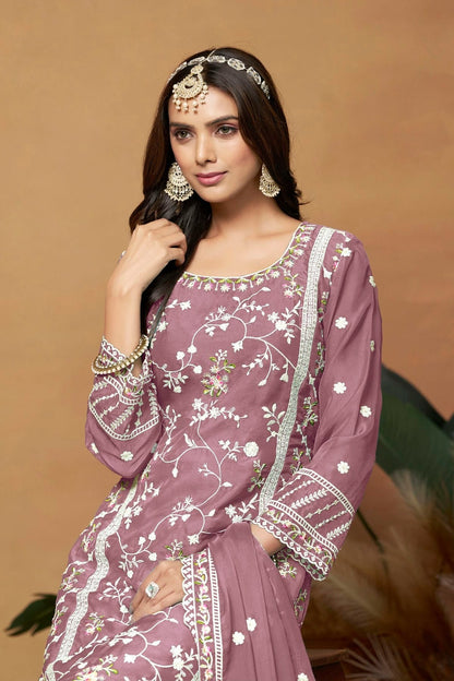 Lavender Colour Straight Suit Soft Organza Semi Stitched SM1050537 A