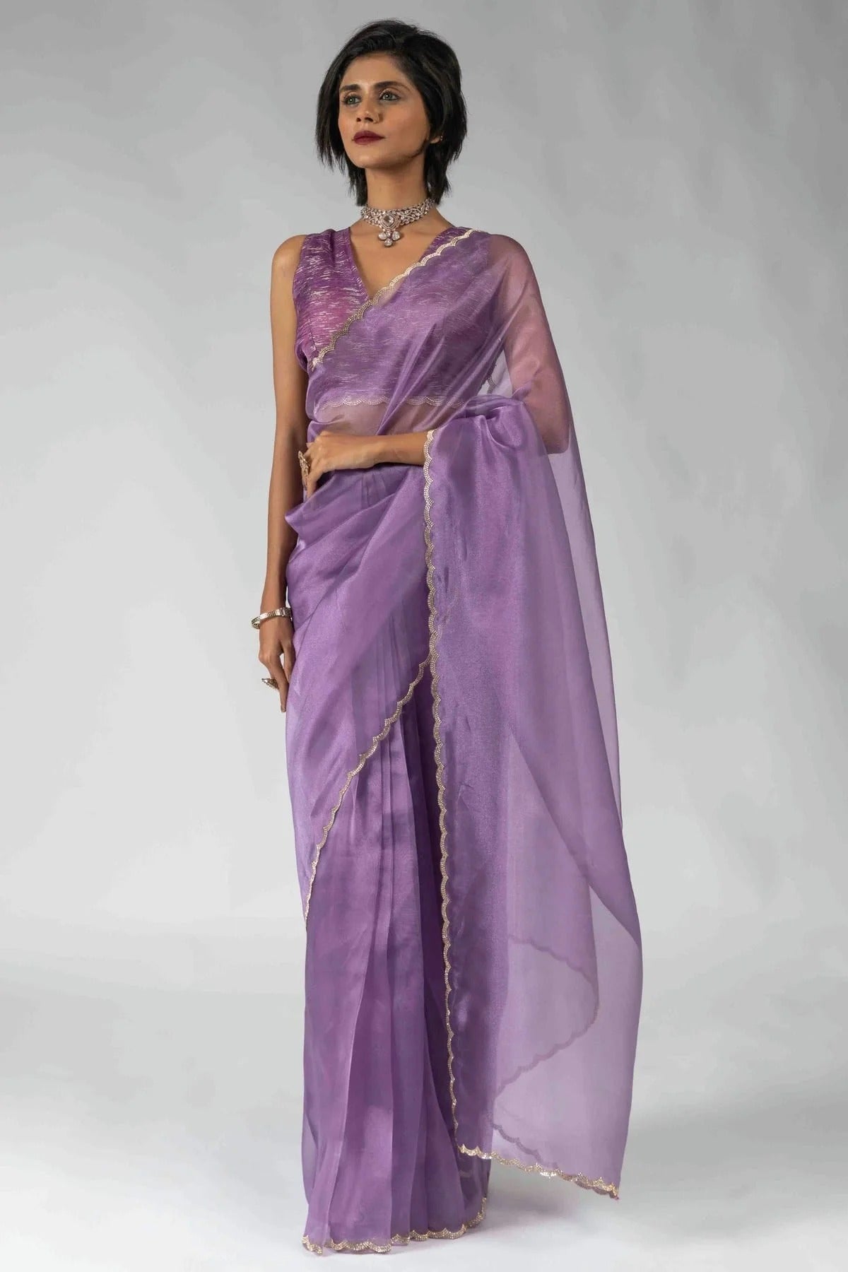 Lavender Colour Tissue Silk Ready To Wear Saree SD1122046