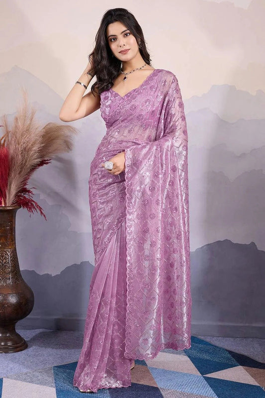 Lavender Colour Twill Net Sequins Work Saree SD1290044