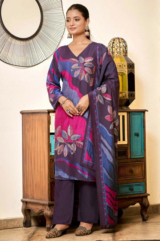 Lavender Colour Viscose Silk Stitched Suit SS1112272