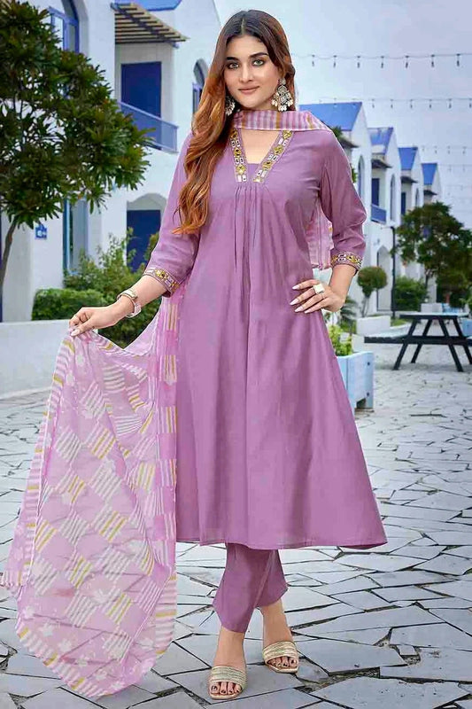 Lavender Colour Viscose Stitched Suit SS1112972