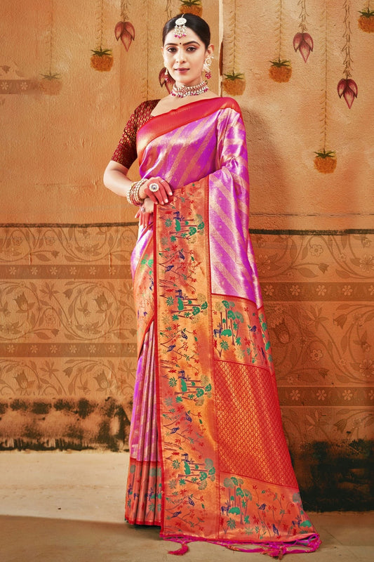 Lavender Colour Woven Work Paithani Silk Saree SD1101589