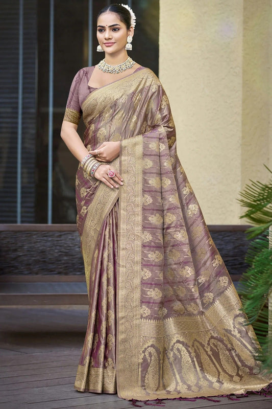 Lavender Colour Woven Work Satin Silk Traditional Saree SD1103209