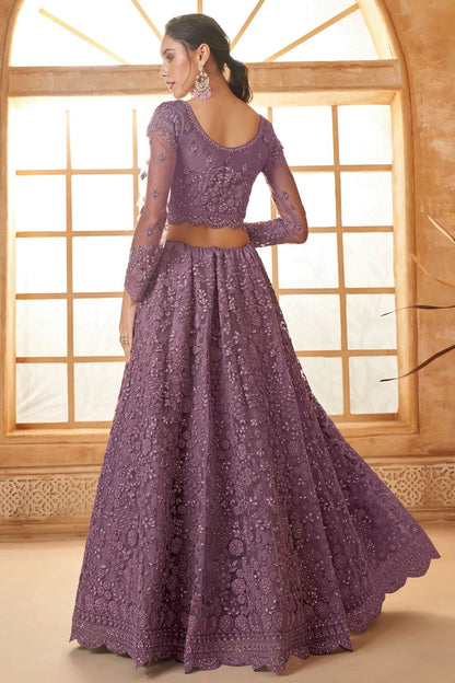 Lavender Embroidery Net and SilK Lehenga Choli LC1290139 A