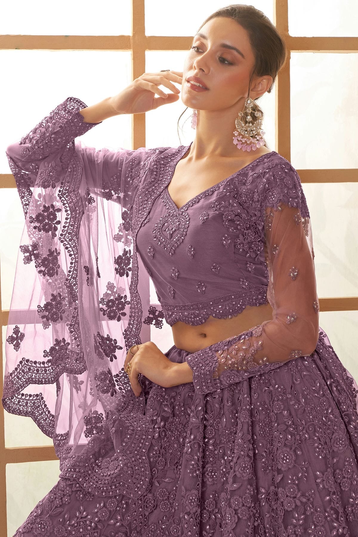 Lavender Embroidery Net and SilK Lehenga Choli LC1290139 B