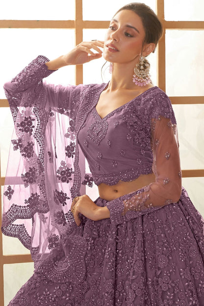 Lavender Embroidery Net and SilK Lehenga Choli LC1290139 B