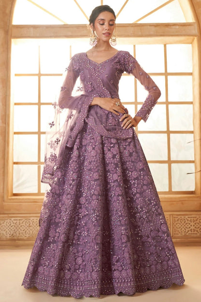 Lavender Embroidery Net and SilK Lehenga Choli LC1290139