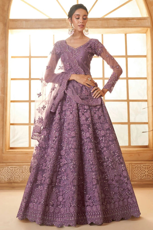 Lavender Embroidery Net and SilK Lehenga Choli LC1290139