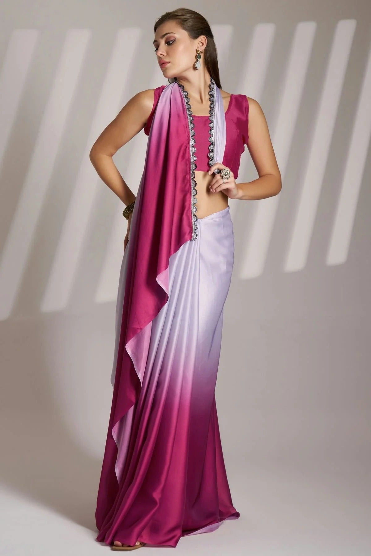 Lavender and Pink Colour Chinon Saree SD1112726