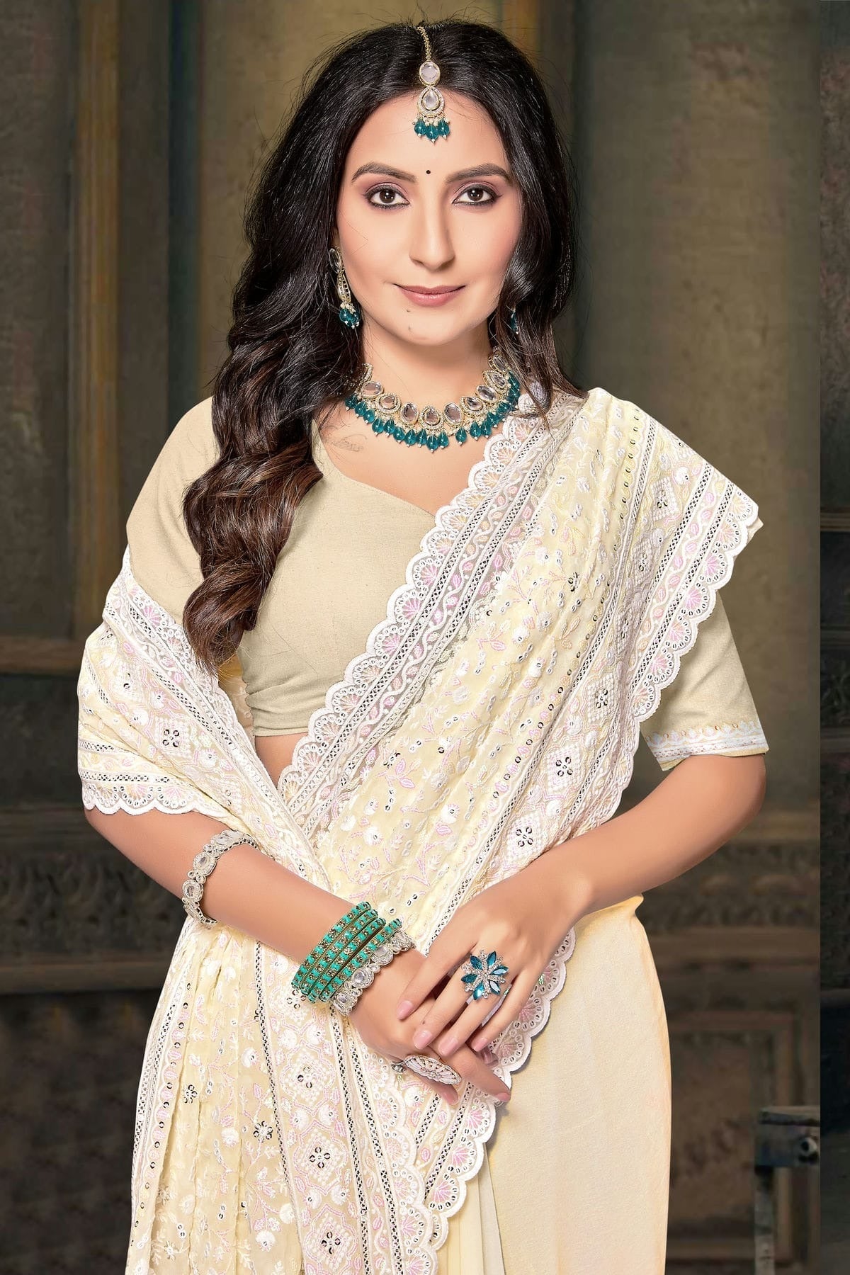 Lemon Yellow Colour Georgette Designer Saree SD1091220 A