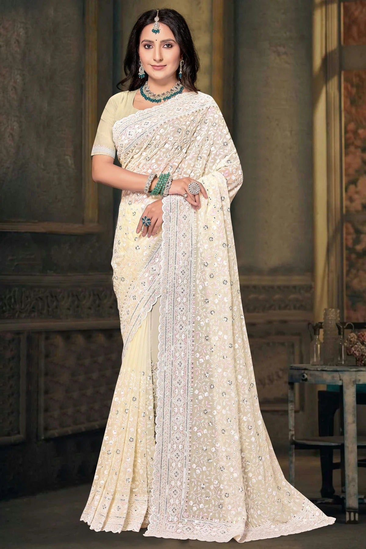 Lemon Yellow Colour Georgette Designer Saree SD1091220