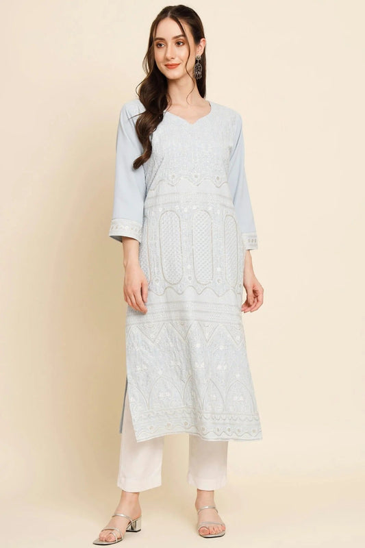 Light Blue Colour Butter Crepe Kurti KR1111024