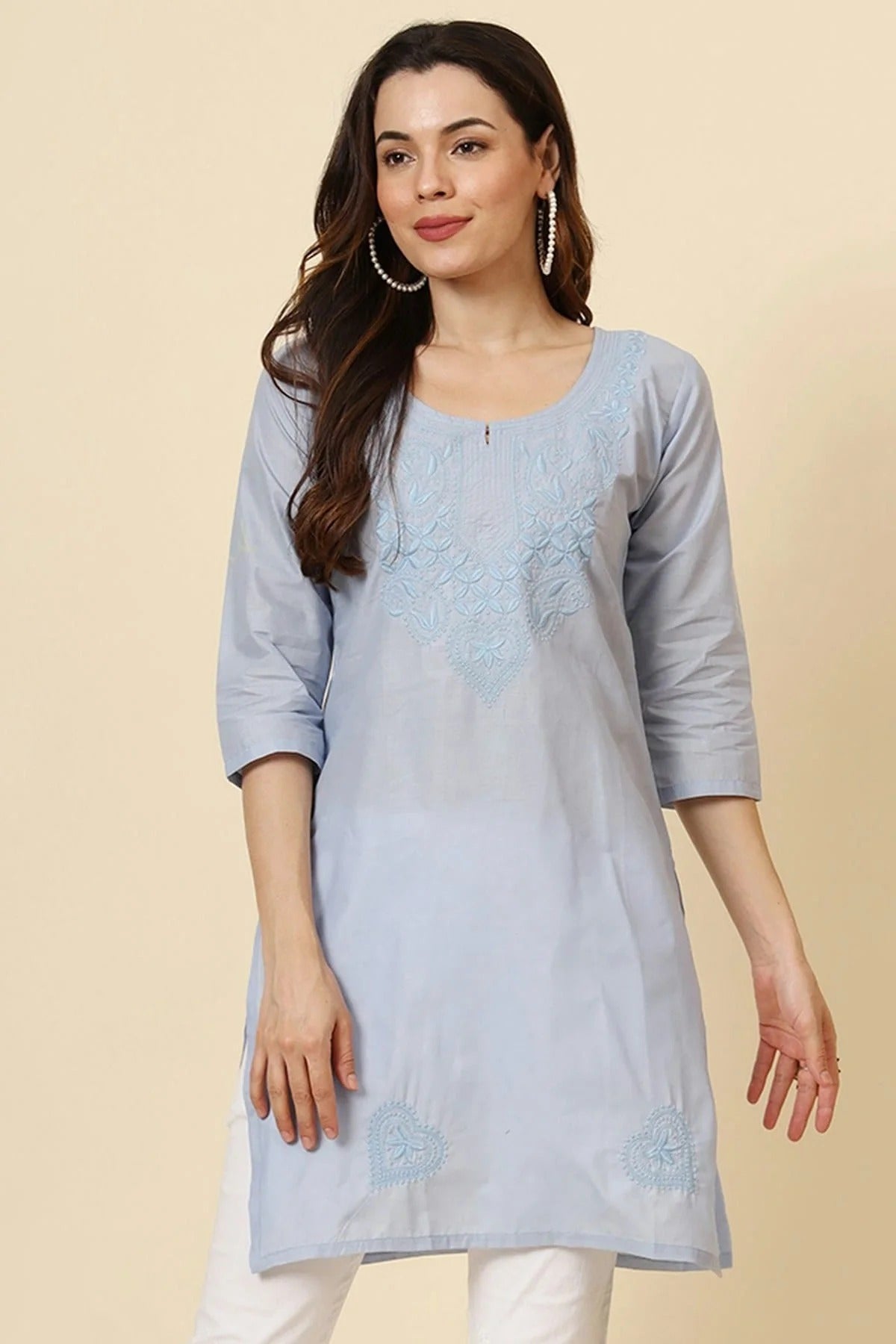 Light Blue Colour Cotton Readymade Top TP1110879