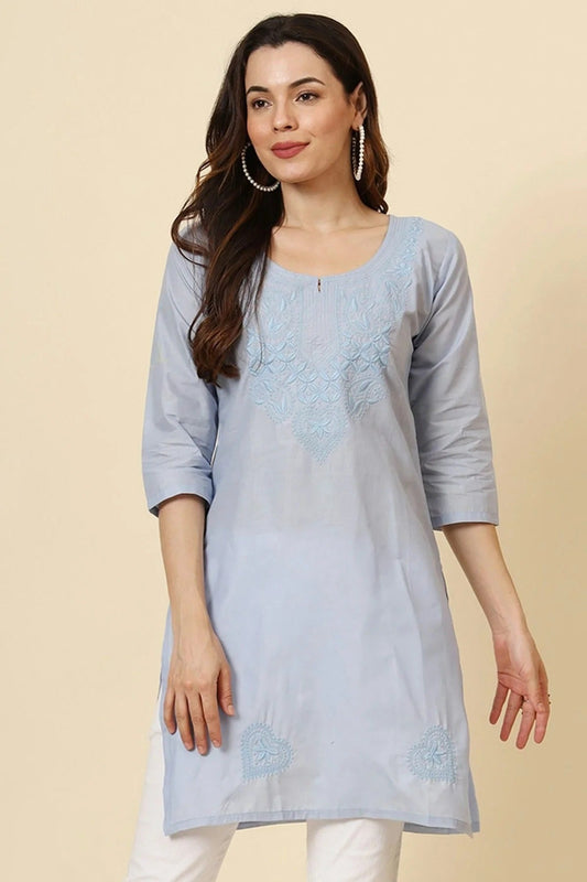 Light Blue Colour Cotton Readymade Top TP1110879