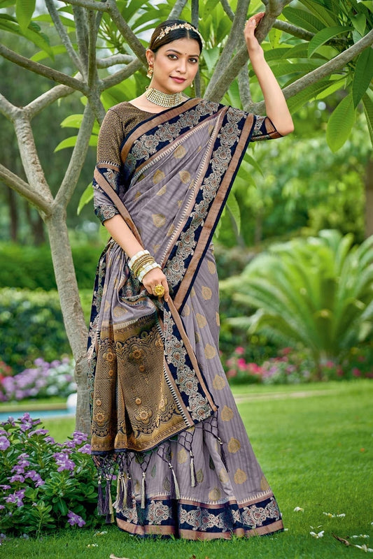 Light Blue Colour Embroidery Work Banarasi Silk Saree SD1101364