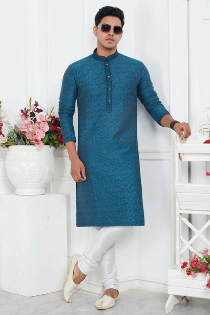 Light Blue Colour Jacquard Silk Brocade Kurta Pajama KP1230220 A