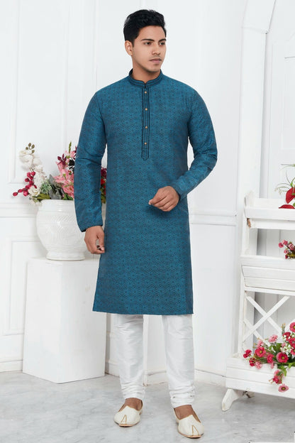 Light Blue Colour Jacquard Silk Brocade Kurta Pajama KP1230220
