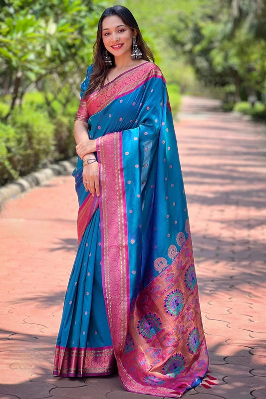 Light Blue Colour Paithani Silk Woven Work Saree SD1290013