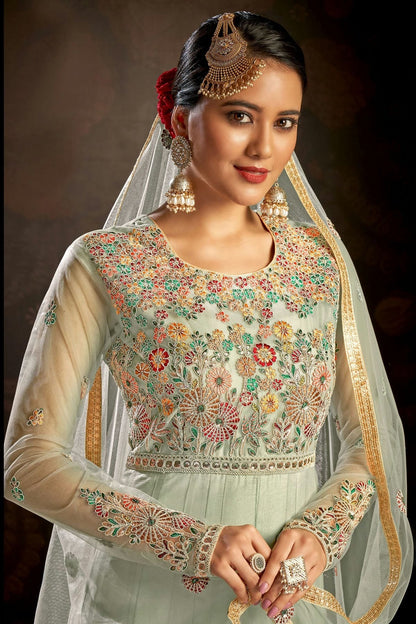 Light Blue Colour Semi Stitched Butterfly Net Anarkali Suit SM1140146 A