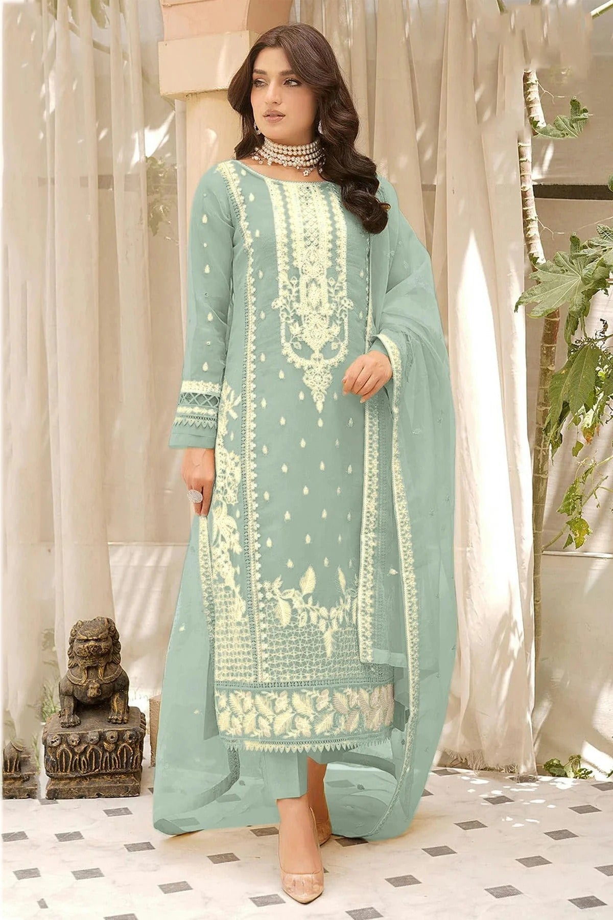 Light Blue Colour Semi Stitched Soft Organza Pakistani Suit SM1140364