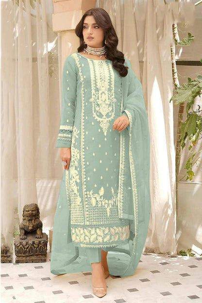 Light Blue Colour Semi Stitched Soft Organza Pakistani Suit SM1140364