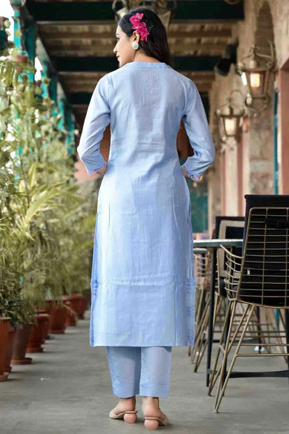 Light Blue Colour Silk Stitched Pant Style Suit SS1140737 A