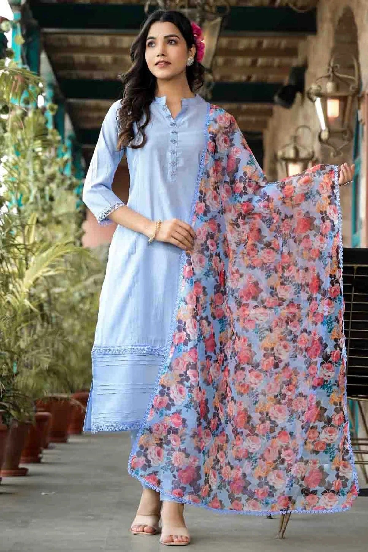 Light Blue Colour Silk Stitched Pant Style Suit SS1140737
