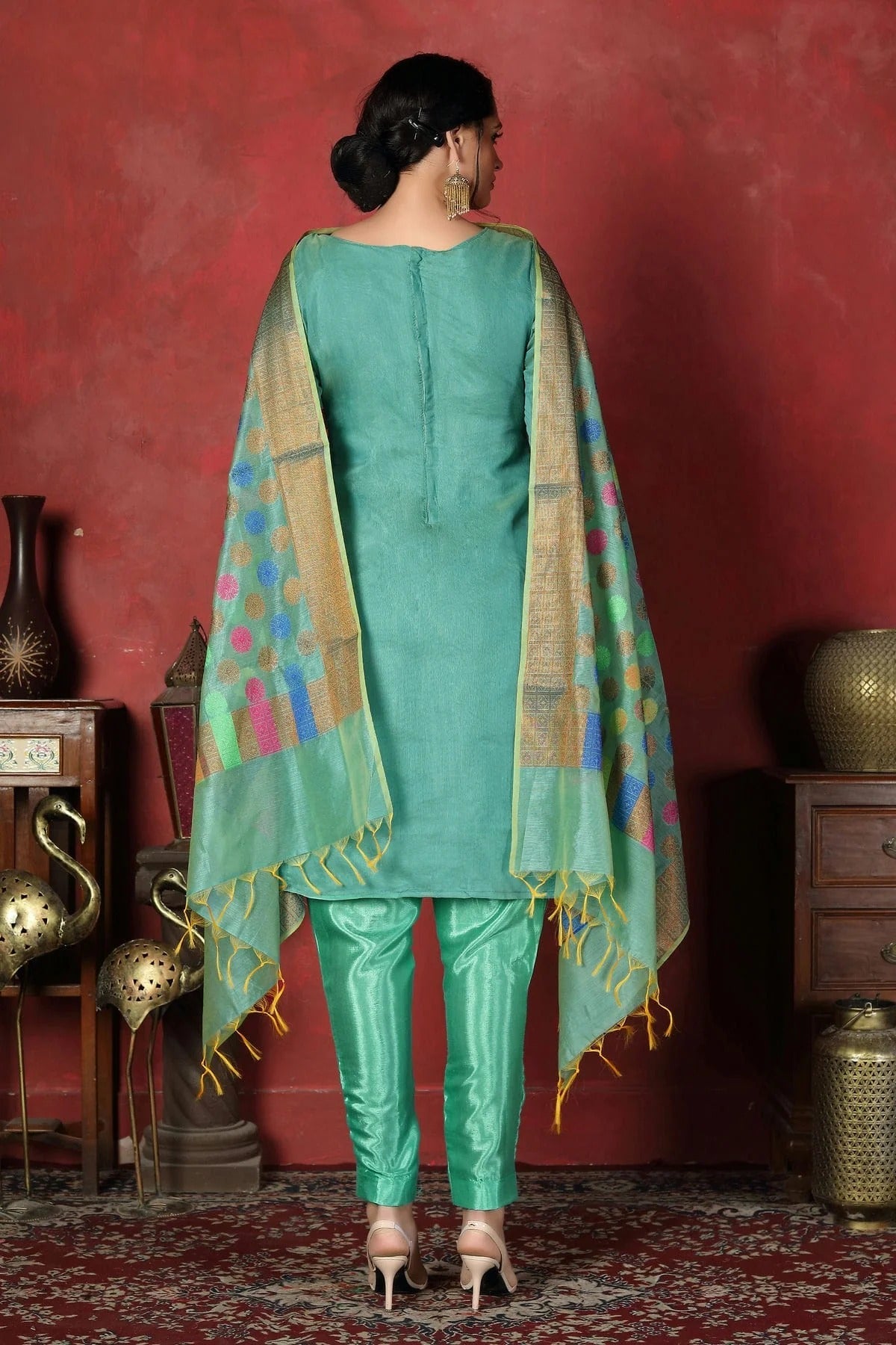 Light Blue Colour Unstitched Banarasi Silk Churidar Suit US1161296 A