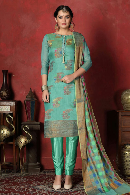 Light Blue Colour Unstitched Banarasi Silk Churidar Suit US1161296